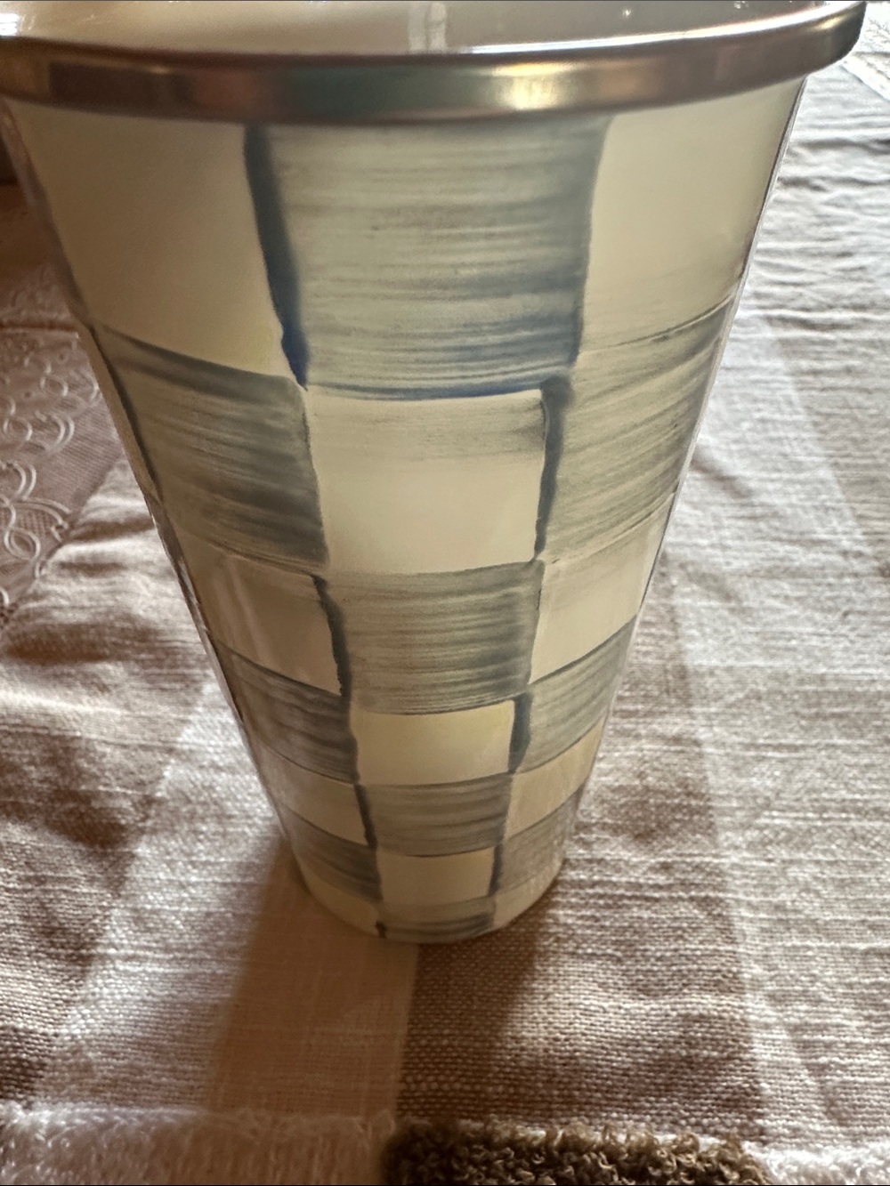 MacKenzie-Childs Cream Sterling Check Enamel Tumbler 20 oz NWT - Picture 6 of 7